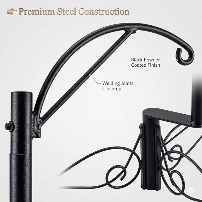 HOHIYA Heavy Duty Shepherd Hook 61 Inch Bird Cage Stand Outdoor Garden for Bird Feeders Hanging Plants Solar Lights & Lanterns Weather-Resistant Black Powder Coated Steel