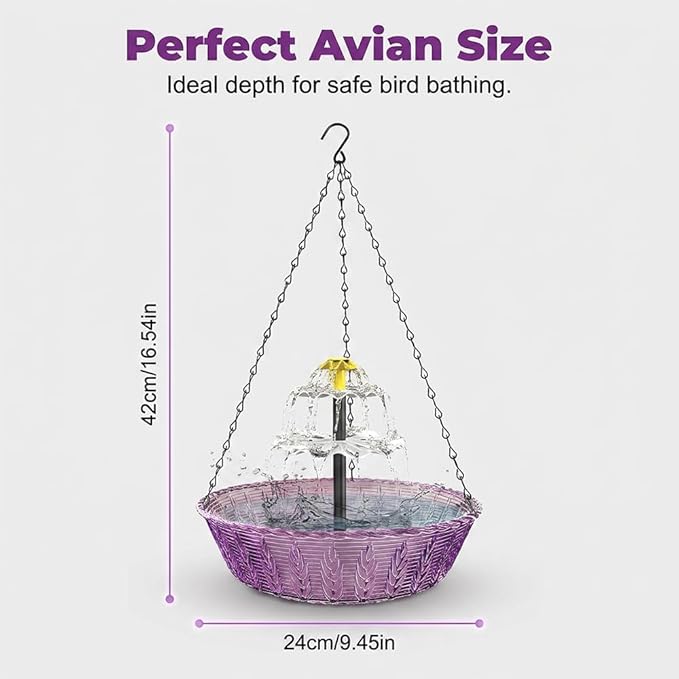 Solar Hanging Bird Bath Fountain, Solar Powered Auto Water Circulation Glass Bird Bath with Hanging Chain, Weatherproof Outdoor Garden Decor to Attract Hummingbirds Wild Birds (1pc)