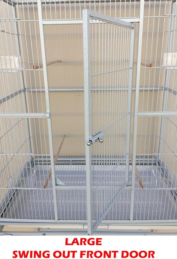 54" Deluxe Large Breeding Breeder Rolling Flight Cage Tight 1/2-inch Bar Spacing Side Nesting Door for Canary Parakeet Cockatiel Lovebird Finch with Detachable Rolling Stand