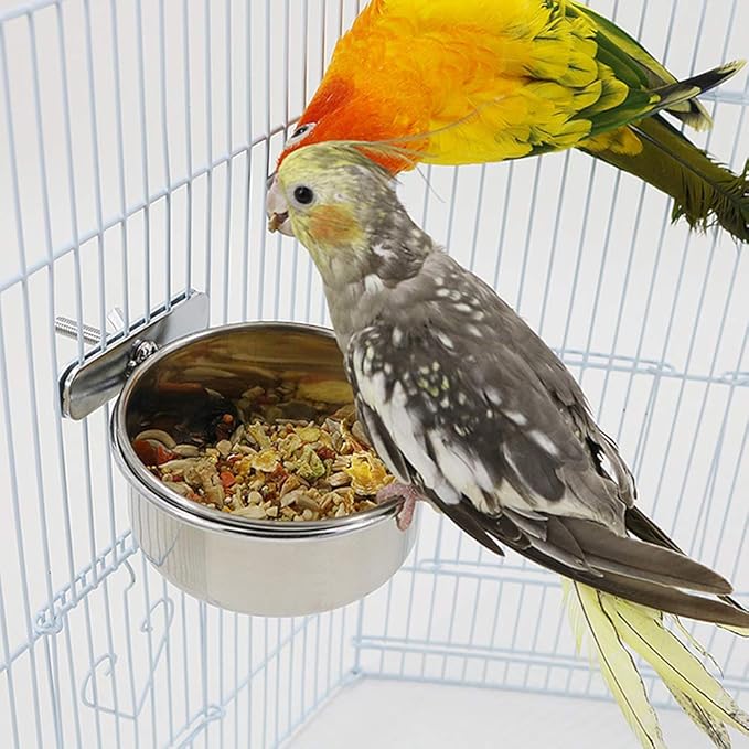 3PCS Stainless Steel Bird Feeder for Cage Parakeets, 3 Different Size, Bird Feeding Dish, Parrot Feeding Cups, Animal Cage Water Food Bowl