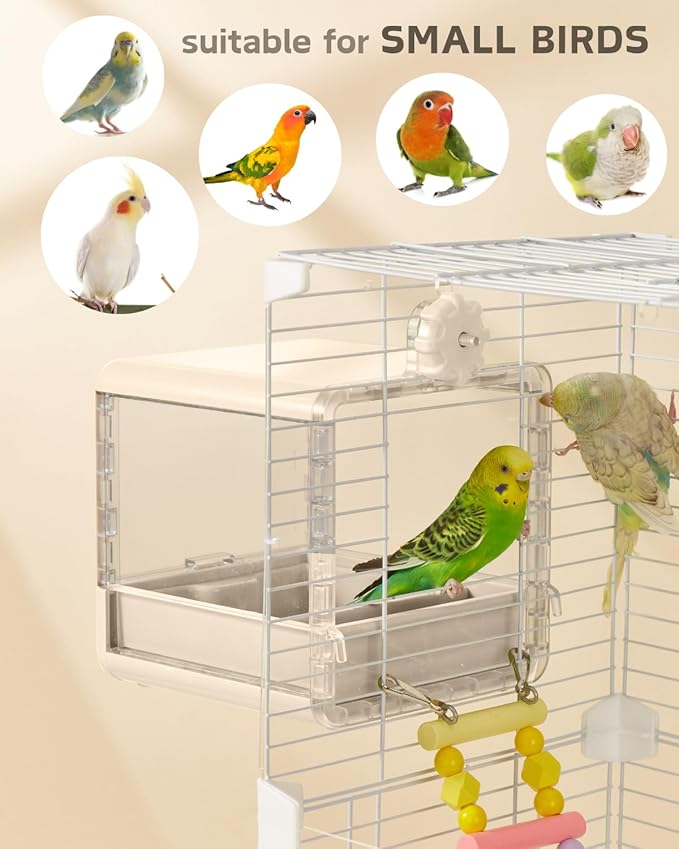 septillar Bird Feeder and Bath for Cage, Hanging Bird Bathtub Bath Shower Box Bowl, Bird Cage Accessories Suitable for Small Medium Birds, Parrots, Lovebirds, Finches, Parakeets, Mannikin (White)