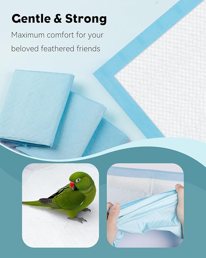 Pawfly 40 Sheets Disposable Bird Cage Liners, 23.6" x 23.6", Super Absorbent Leak-Proof Bird Cage Paper Liners Cuttable Birdcage Liners Parakeet Cage Liners Cushion Pad Mat Accessories for Pet Animals