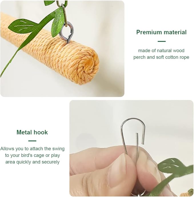 La La Pet® Hanging Wooden Pet Bird Swing with Cotton Rope Bird Cage Swing Bird Perch Swing Bird Cage Perch Bird Perch Stand Bird Swing Toy for Parrots Parakeets Cockatiels Lovebirds Brown