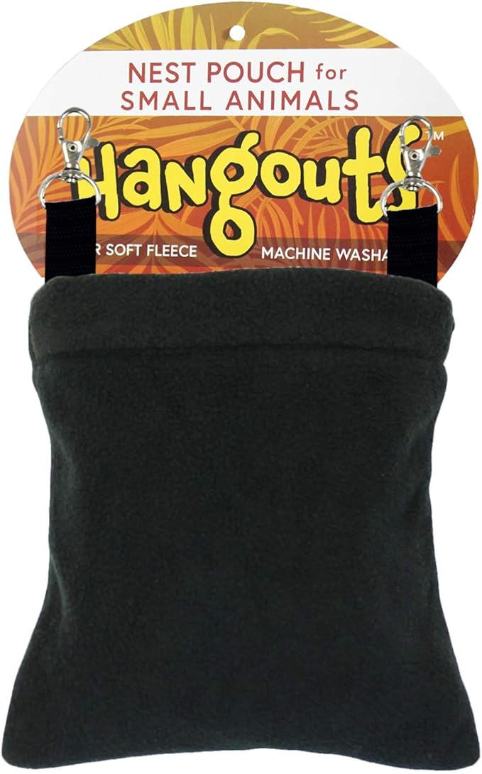 Deluxe Nest Pouch (Black) - Hanging Fleece Cage Accessory Toy - for Sugar Gliders, Squirrels, Marmosets, Hamsters, Ferrets, Birds, Rodents, Rats, Reptiles, Small Pets - Hammock, Tower, Bed, Nest