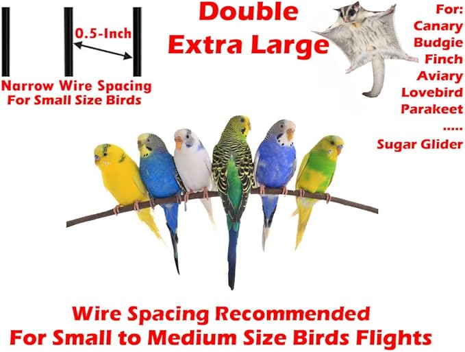 64" Extra Large Double Flight Bird Breeding Cage with Slide Out Center Divider Breeding Door Rolling Stand for Cockatiel Conure Lovebird Aviaries Budgies Canaries Finches Parakeets