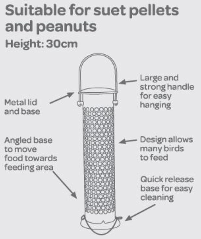 Peckish 60053039 All Weather Suet and Peanut Metal Bird Feeder, Silver, Large