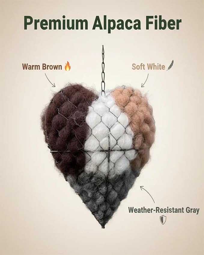Handmade Natural Fiber Bird Nesting Heart, Eco-Friendly Soft Nesting Material, Refillable Birds Nests Material Holder, Hummingbird Nest Boxes for Outside, Nester Houses Design for Wild Birds (1)