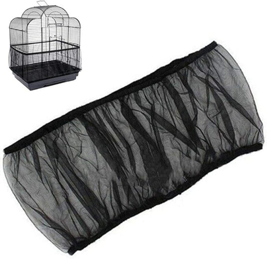 Universal Bird Cage Seed Catcher,Seed Catcher Guard Net Cover,Parrot Nylon Mesh Net Cover,Soft Airy Cage Net Stretchy Skirt for Round Square Cages (Circumference 74 inch to 118 inch，Black)