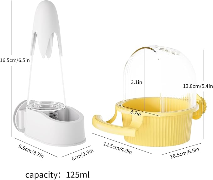 No Mess Bird Feeder Water Dispenser Set, Automatic Hydration, Bird Cage Accessories for Cockatiels Parrots Lovebirds Canarys Finches Budgies and Other Small to Medium Sized Birds (White + White)