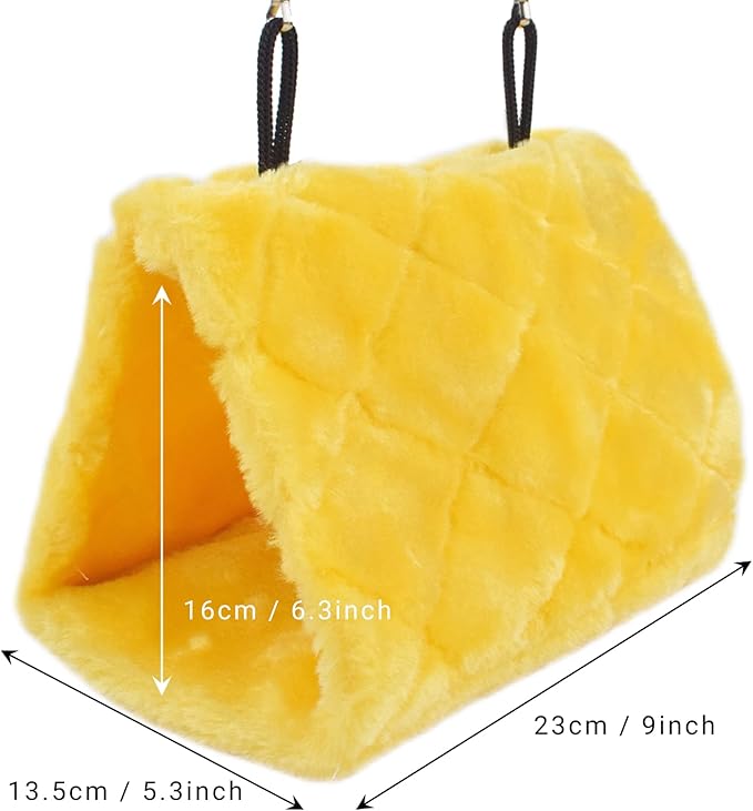 Pet Bird Nest Hammock Hanging Cave Cage Plush Snuggle Happy Hut Tent Bed, Yellow (Medium (9"x 5.31"x 6.3"))