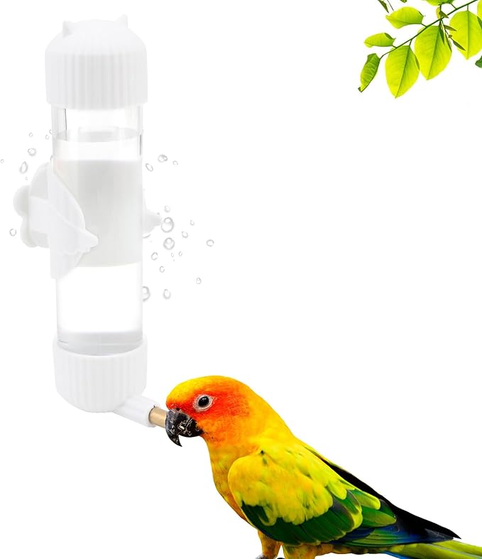 Wontee Bird Water Dispenser Parrot Waterer Automatic Bird Water Feeder for Medium Birds Cockatiel Conure Caique (White (6.8oz))