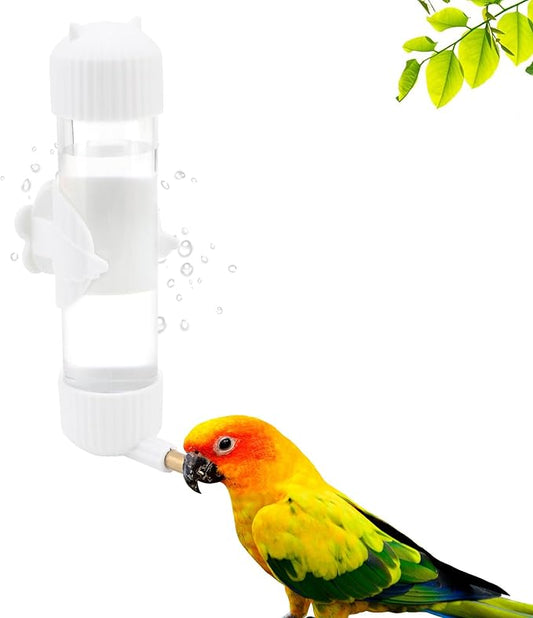Wontee Bird Water Dispenser Parrot Waterer Automatic Bird Water Feeder for Medium Birds Cockatiel Conure Caique (White (6.8oz))