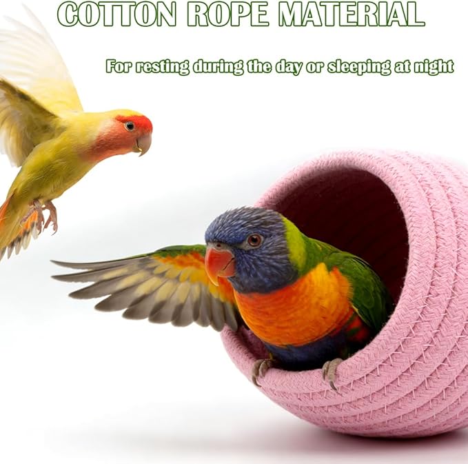 DQITJ Bird Warm Nest Handmade Cotton Rope Cage Sleeping House for Small Bird Parrot Budgie Conure Lovebird Finch Parakeet Cockatiel