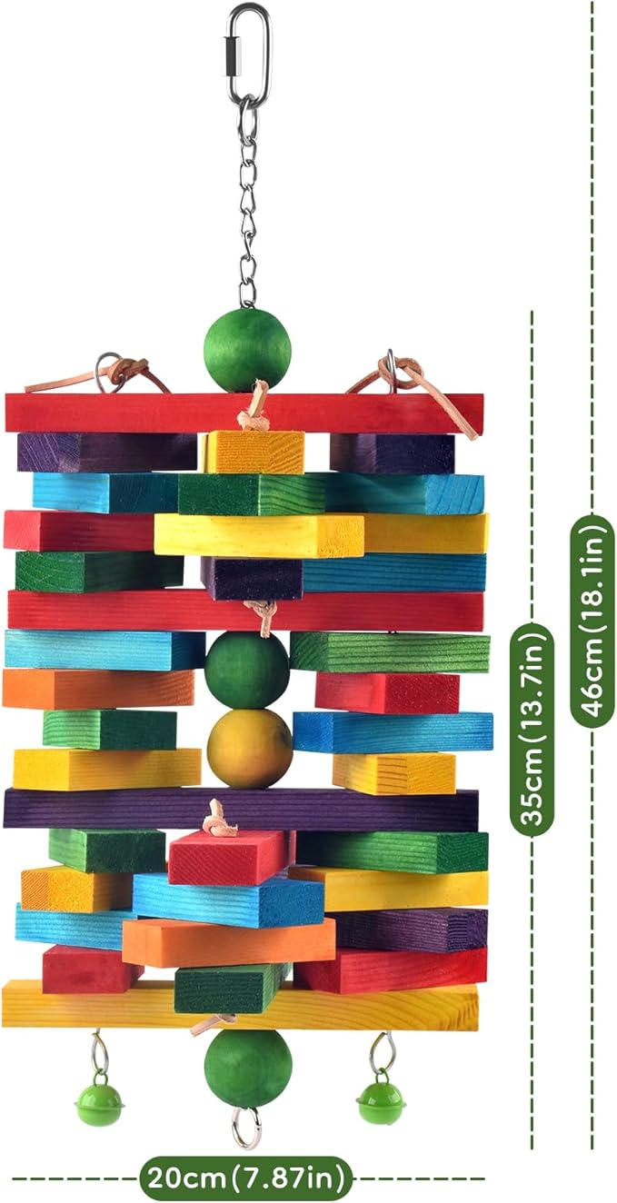 ERKOON Extra Large Bird Parrot Toys for Macaws, African Grey, Amazon Parrots Multicolored Natural Wooden Blocks Parrot Chewing Toy Bird Cage Bite Toy
