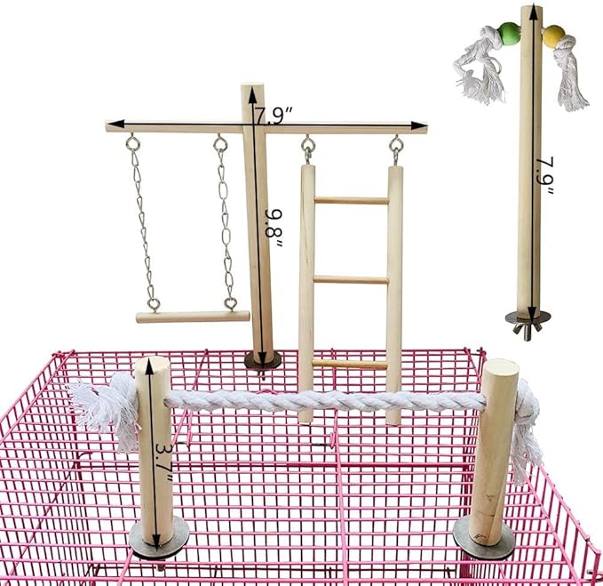 PINVNBY Bird Playground, Wood Parrot Play Gym Stand Perch Bird Cage Accessories for Small and Medium Parakeet Cockatiel Conure Love Birds Finch