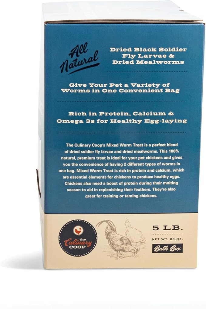 Fluker's Culinary Coop Bulk Dried Mealworms & Soldierworms, 5lbs-Premium Organic Non-GMO Dried Worm Mix for Chickens-High Protein & Omega 3 Chicken Feed for Wild Birds & Chicken Treats for Laying Hens