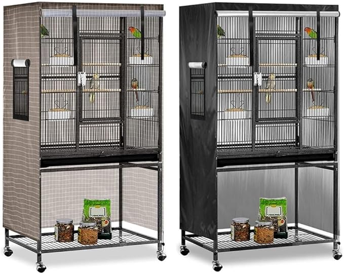 Bird Cage Cover, 38.2 * 23.6 * 51.2” Dark Colored Drape For Animal Crate, Waterproof & Washable Night Cover For Cages, Distraction And Light Eliminator For Mink, Totoro, Parakeets, Parrot (Khaki)