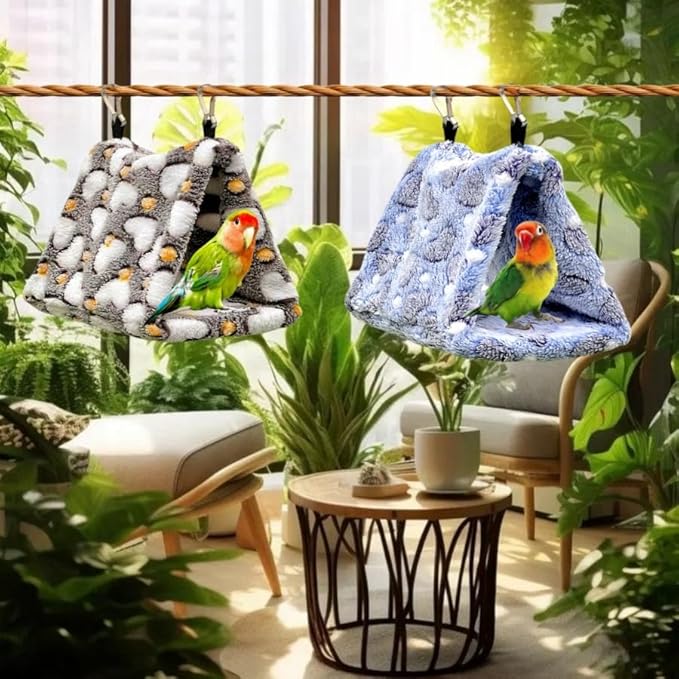 2 Pack Bird Nest Plush Snuggle Bird Hammock Hanging Bird Cave Parrot Sleeping Bed Shed Hut Hanging Tent for Budgie Finch Parakeet Cockatiel Cockatoo Lovebird-Loving Heart (Brown&Purple)