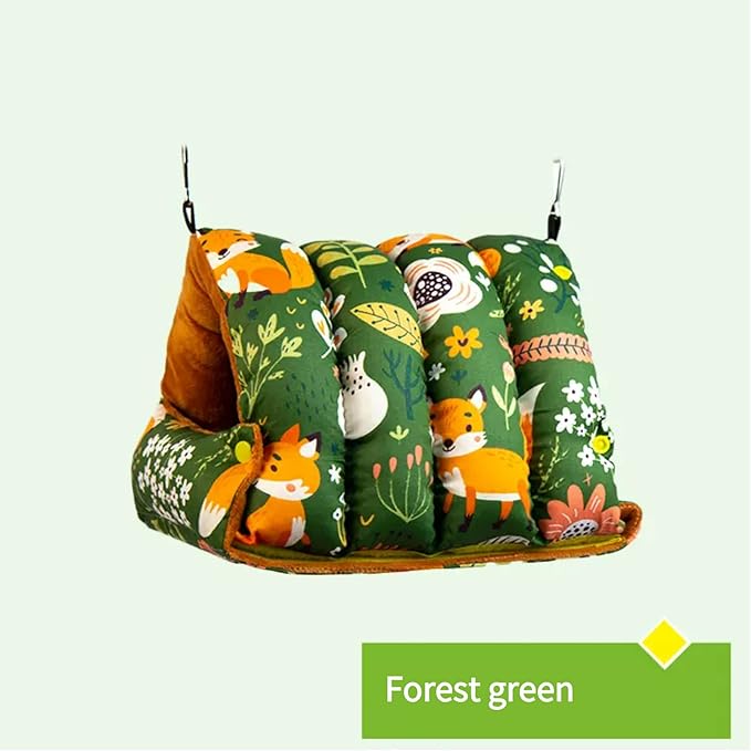 Parrot Warm House Bird Nest Winter Hanging Hammock Birds Sleeping Bed Parrot Hideway Bed Washable for Parrot Parakeet Cockatiels Budgies Lovebird (S,Forest Green)