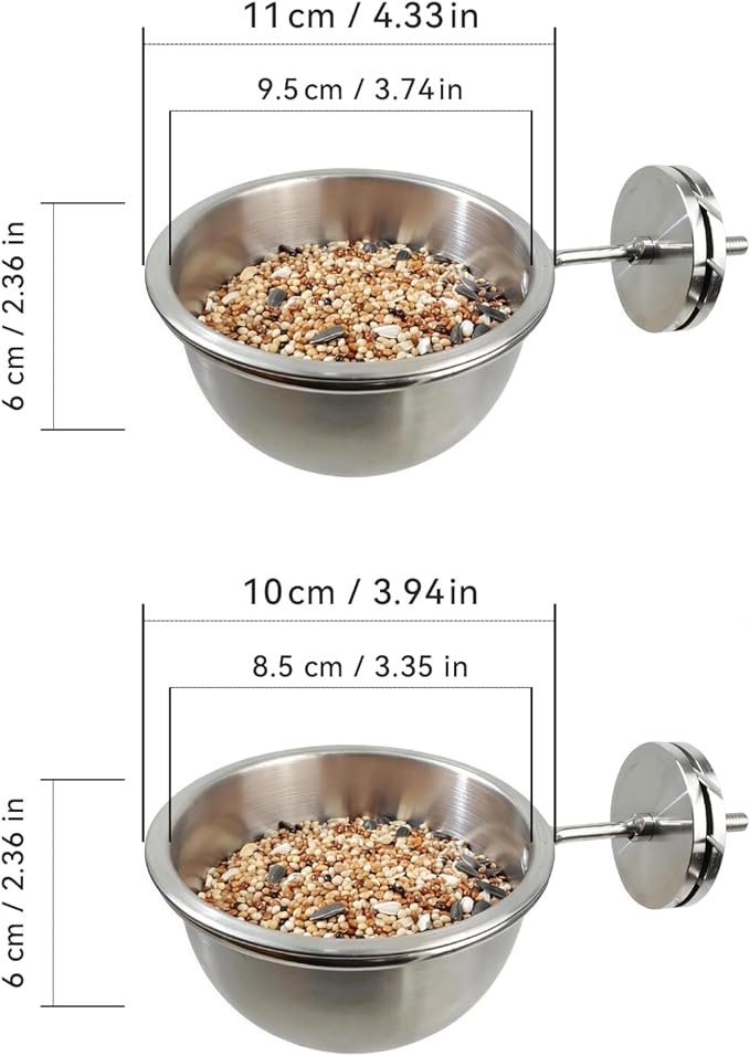 AOTU Anti-Snatch Stainless Steel Parrot Feeding Cups with Locking Buckle - Bird Food & Water Bowls, Essential Bird Cage Accessories for Cockatiel, Conure, Budgie, Macaw Gray Parrot & Small Pets (S)