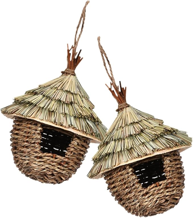 LIOOBO 2pcs Straw Bird's Nest Handwoven Bird Woven Bird House Hanging Bird Delicate Parrot Nest Hanging Parrot Nest Parrot Accessory Rough Bird Nest Parakeet Nest Parrot House Grass