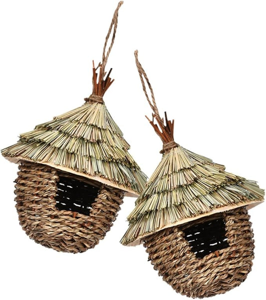 LIOOBO 2pcs Straw Bird's Nest Handwoven Bird Woven Bird House Hanging Bird Delicate Parrot Nest Hanging Parrot Nest Parrot Accessory Rough Bird Nest Parakeet Nest Parrot House Grass