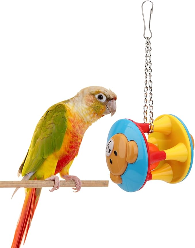 Hypeety Parrot Colorful Ball Toys with Bell Cage Hanging Chewing String for Parakeet Conure Cockatiel Small Medium Birds (A)