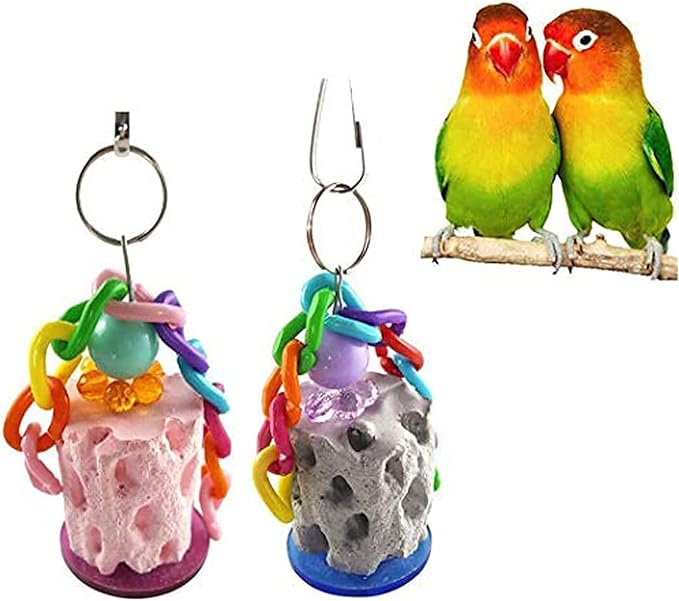 2Pcs Parrot Grinding Stone Gnawed Toys, Tree Root Design Pet Teeth Cleaning Stone Bite Toy, Pet Molars Stone for Budgie Parakeet Rabbit Squirrel Hamster