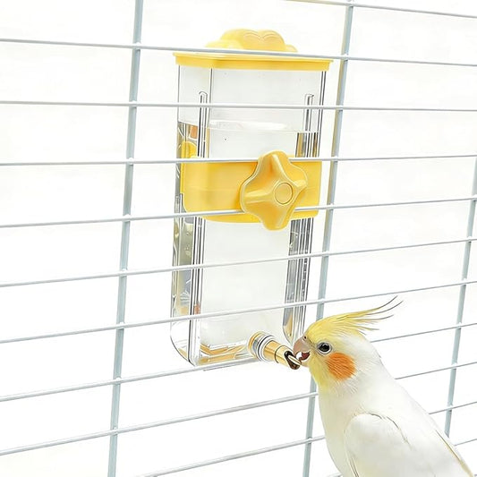 14.5 Fl Oz Automatic Bird Water Dispenser with Spring Valve, Clear Cage Water Drinker for Parakeets, Cockatiels, Budgies, Finch, Lovebirds & Canary(Yellow)