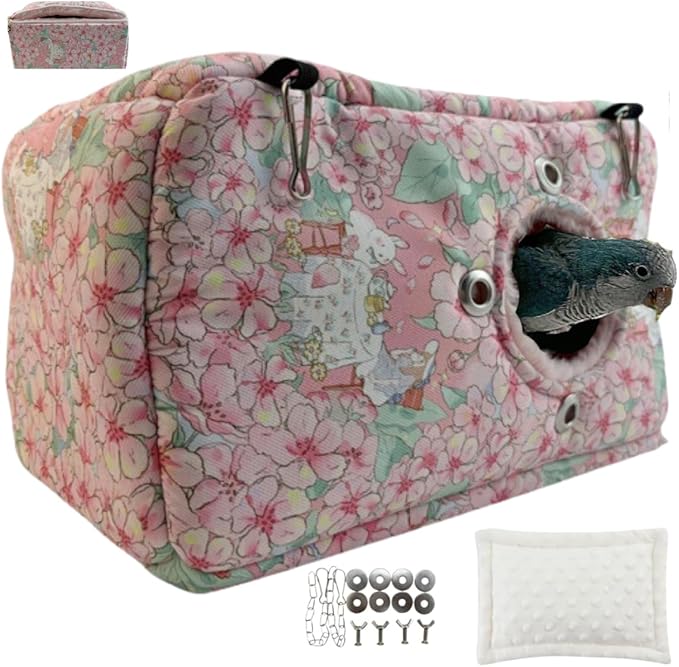 Large Winter Warm Bird Nest House, Zipper Design On the Back for Easy Cleaning, Bird Bed for Cage, Parrot Nest Snuggle Shed Hut, Easy to Install for Quakers Lovebirds Conures Budgies (Pink,Medium)