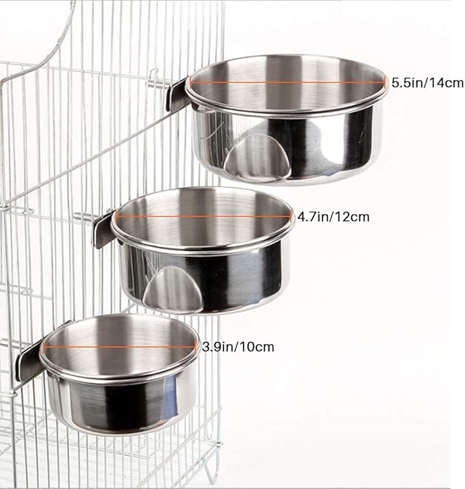 3PCS Stainless Steel Bird Feeder for Cage Parakeets, 3 Different Size, Bird Feeding Dish, Parrot Feeding Cups, Animal Cage Water Food Bowl