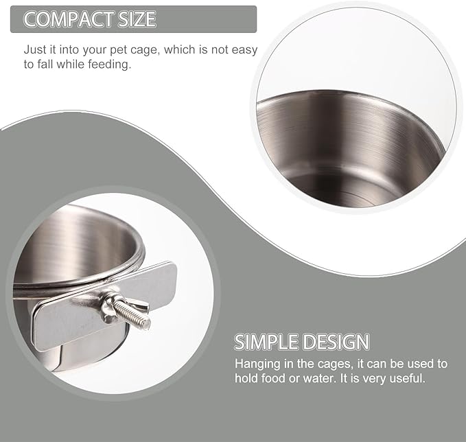 Stainless Steel Parrot Feed Cup Bird Food Bowl with Brackets 4-Pack for Cage Feeding Parakeet Cockatiel Conure Budgie 4.92X3.93X3.54In
