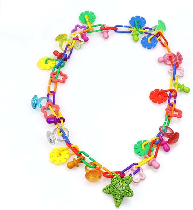 tinkare 2 Pack Bird Necklace Toy Rainbow Necklace Bird Toy Bird Chewing Toy Cage Links Bird Swing & Climbing Chain for Smaller-Sized Birds