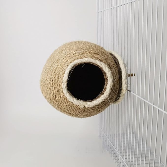 Nest for Birds Bird Nest House Natural Coconut Shell Simulation Birdhouse Grass Bird Hut Parakeet Nesting Box (Hemp Rope)