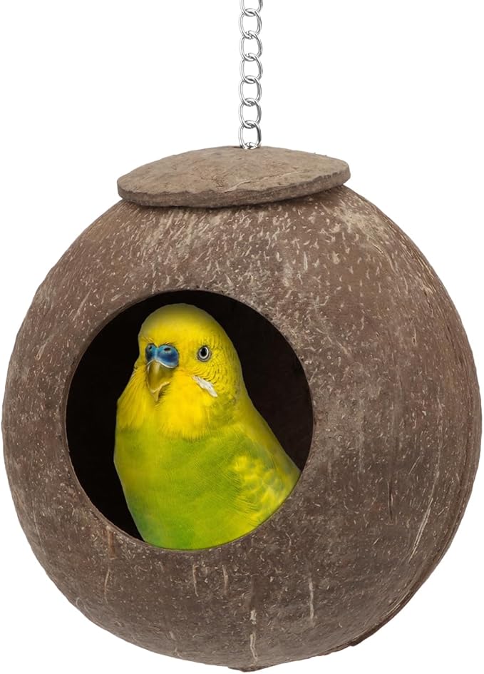 Hypeety Natural Coconut Hideaway Parrot Birds Toys Decorative Bird Nest Cage House for Pet Parrot Budgies Parakeet Cockatiels Conure Canary Finch Pigeon Cage Hamster Rat (Nest Cage Only)