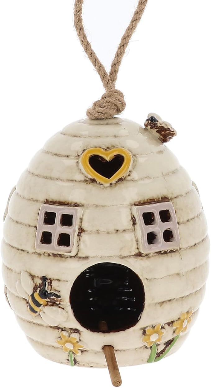 Village Pottery Beehive Cream Bird Feeder