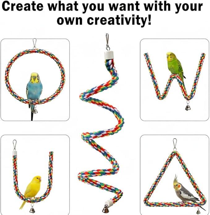 Bird Rope Perch & Birds Swing Set - Bird cage Accessories, Rope perches for Conures, Parrots,Cockatiel,Lovebird,Budgerigar,Parakeet perches for cage,Birds perches