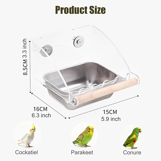 No Mess Bird Cage Feeder with Perch, No Spill Design Hanging Bird Feeders for Small Medium Birds, Easy to Clean Metal Seed Container with Secure Hooks for Indoor Cages Feeding
