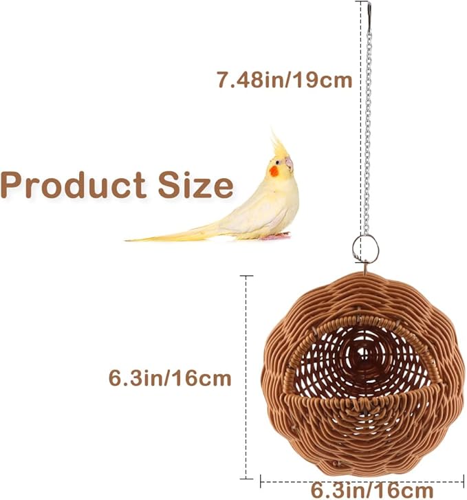 VTurboWay Rattan Bird Nest with Swing Chew Resistant Hammock Style Nest House Parrot Egg Laying and Breeding Nest for Parrots Cockatiels Budgerigars Finches Canaries