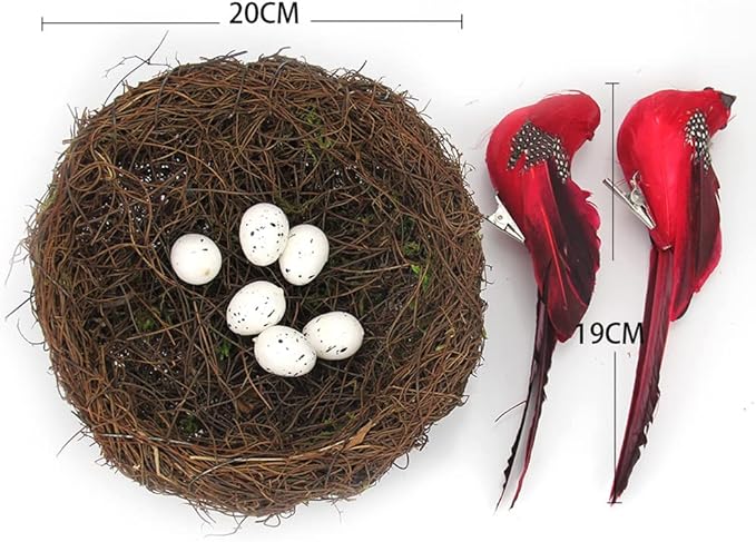 Artificial Bird Nest with Bird and Eggs, Artificial Feathered Birds Nest Eggs Easter Decor Home Ornament for Home Garden Decoration DIY Craft Tree Decoration