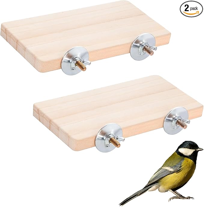 2PCS Bird Perch Platform Flat, 5.9 × 3.14 Inches Bird Cage Platform Birds Perch Stand Platforms Rectangle Stand Perches Shelf with Stainless Steel Washers for Cockatiel Rat Hamster Guinea Pig Conure