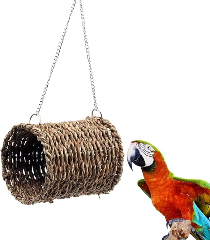 POPETPOP Seagrass Bird Hut - Bird Tent Snuggle Toy Sea Grass Bird & Small Animal Snuggle Hut