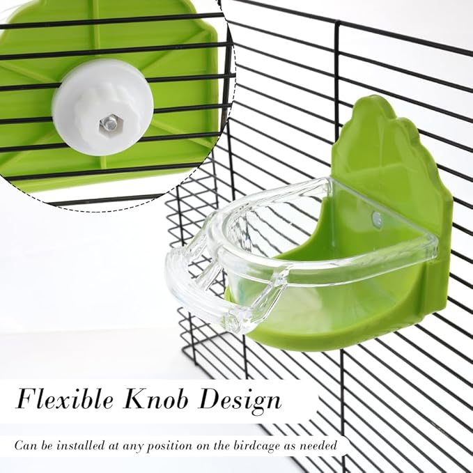 2 Pack Bird Detachable Bowl Plastic Food Cup Convenient Hanging Feeder for Small Bird Cockatiel Lovebird Canary Finch Parakeet Budgie (Green and Blue)