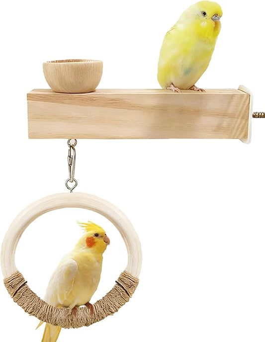 Natural Wood Bird Ladder Perch Toy - Chewable Safe Parrot Climbing Toy for Cockatiel, Finch & Other Small to Medium Birds, Bird Cage Accessories with Easy Screw Installation (Wooden Loop Perch)