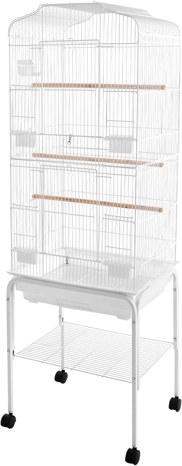Extra Large Bird Cage, 54 Inch Wrought Iron Bird Cage Open Top Parakeet Cage w/Slide-Out Tray for Parrot, Cockatiel, Budgie, Parakeets, Lovebird, Small Medium Birds 18 * 14.6 * 54In (White-1)