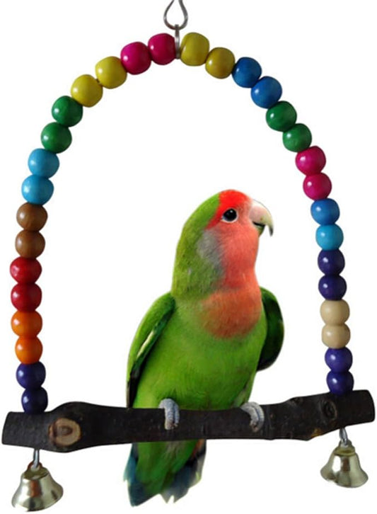 Wooden Bird Swing Hanging Toy for Parakeet Cockatiel Lovebird Budgie - Natural Wood Parrot Cage Accessory Multi-Size Pack
