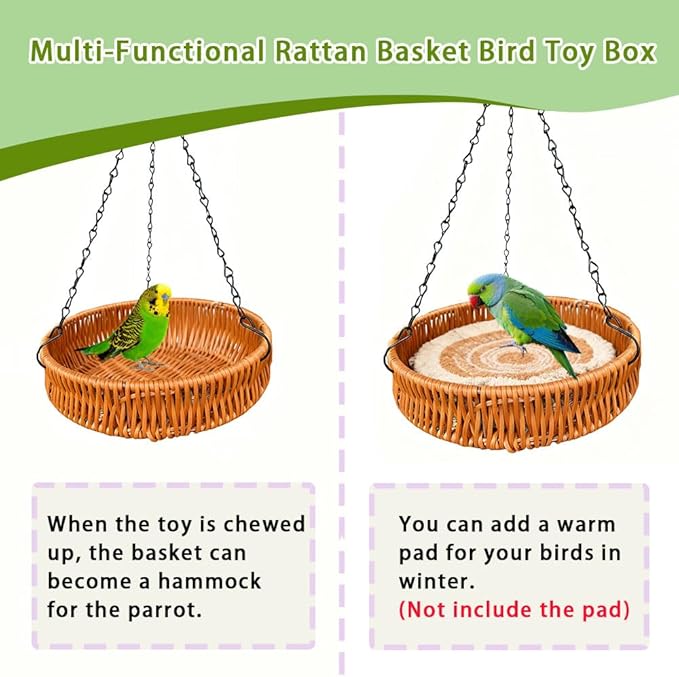 Bird Toy Parrot Toys Rattan Bird Foraging Box for Cockatiels,Parakeets,Conures,Love Birds & Small to Medium Parrots