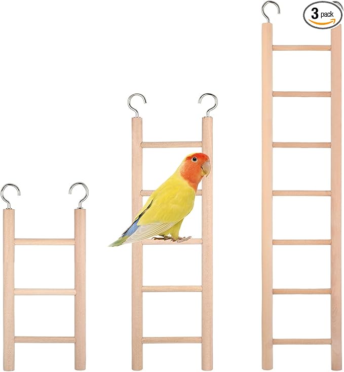 3 PCS Bird Cage Ladder, Parakeet Ladders Bird Ladder for Cage Wooden Hanging Parrot Wood Step Climbing Small Wooden Ladders for Birds Parakeets Parrots Cockatoo Lovebirds (3 Step, 5 Steps, & 7 Steps)