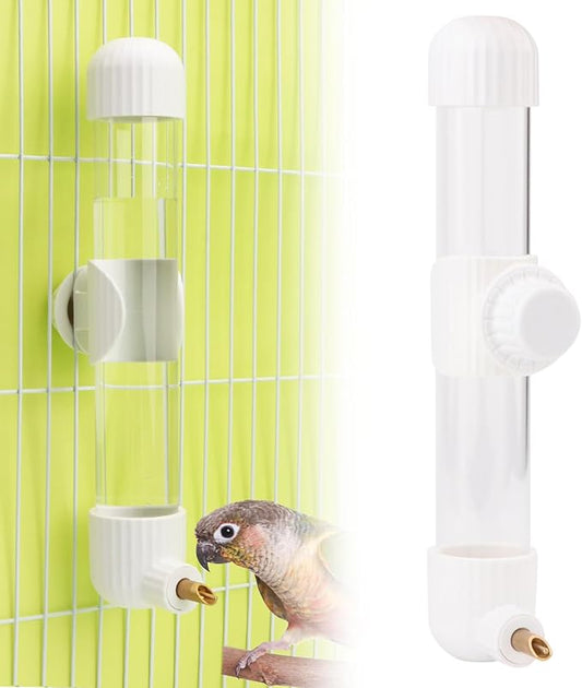 Hypeety 9.4 Fl Oz Leak-Proof Bird Water Bottle for Cage Clear No Spill Automatic Parrot Water Dispenser with Spring Valve for Small Parrots Budgies Finches Cockatiels Lovebirds (White, 9.4 oz/280 ml)