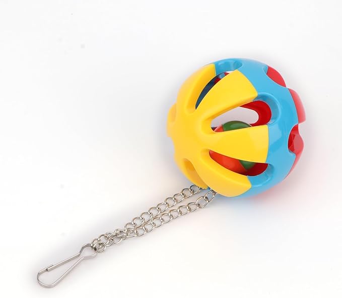 Hypeety Parrot Colorful Ball Toys with Bell Cage Hanging Chewing String for Parakeet Conure Cockatiel Small Medium Birds (B)